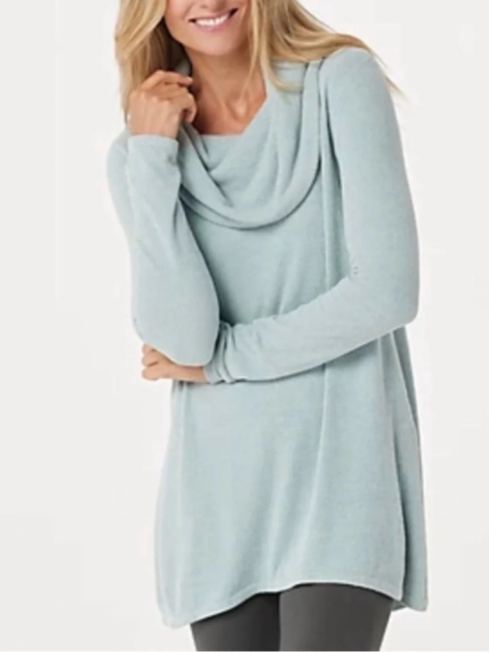 Barefoot Dreams CozyChic Ultralite Aqua Mist Cowl Neck Women's Tunic EUC